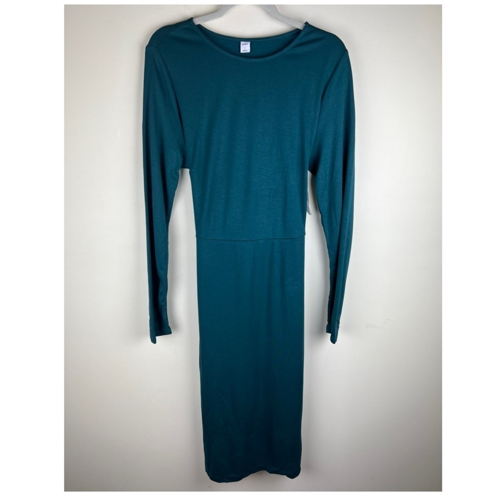 Old Navy Holiday Party Career Emerald Green Back / Front Tie Midi Shift DressL